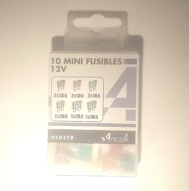 10 Fusibles (Mini) Auto Voiture Moto Vehicule 12V 7,5 10 15 20 25 30 A