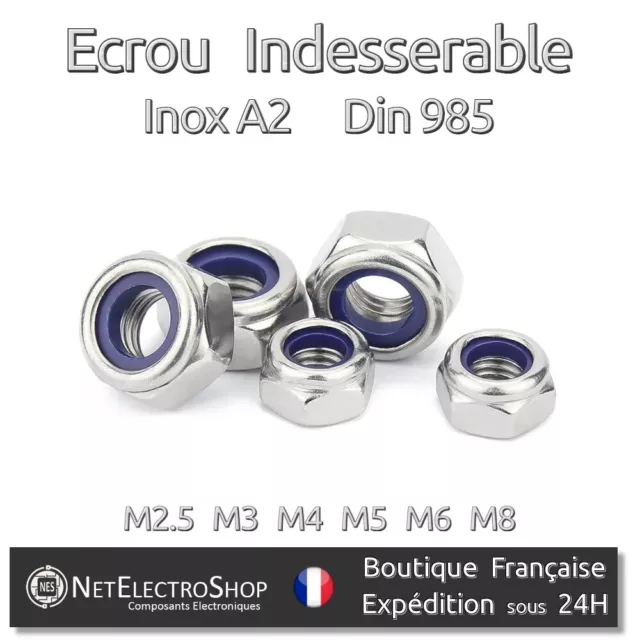 Écrous frein inox A2 - M2 M2.5 M3 M4 M5 M6 M8 - 5 à 50 pcs