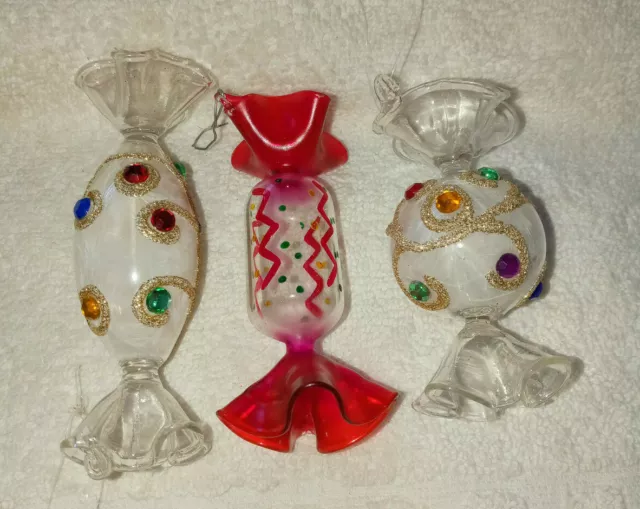 Hand Blown Glass Candy Christmas Ornaments Lot of 3