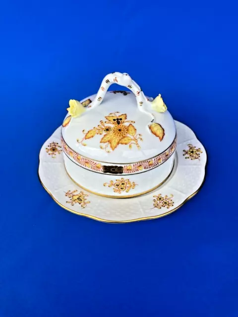 Herend Porcelain Handpainted Chinese Bouquet Yellow Covered Butter Dish 393/Fj
