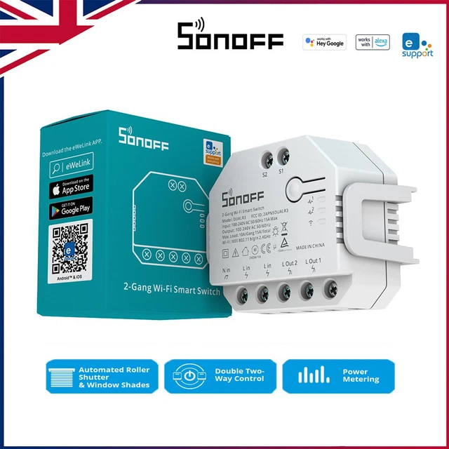 Control Lights From Anywhere: SONOFF DUALR3 Wi-Fi Smart Switch (1-5PCS) With Power Monitoring, Works With Alexa/Google