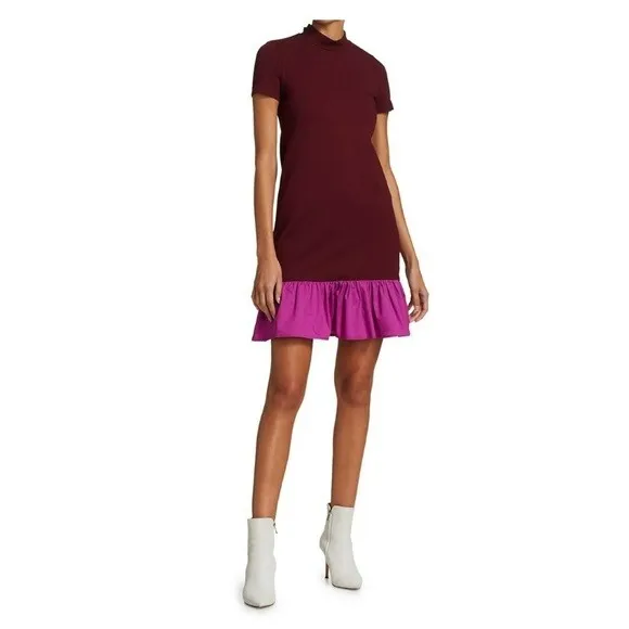 NWT New $235 Staud Diam Colorblock High-Neck Ruffle Dress Size S