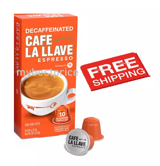 10 capsules Cafe La Llave decaffeinated Nespresso Coffee Capsules, Intensity 11