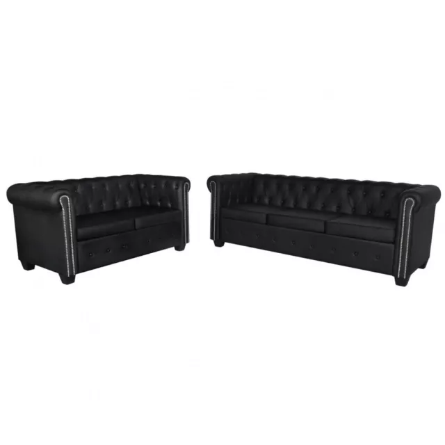 Black Chesterfield 2-Seater and 3-Seater Sofa Set Home Living G7L9 2