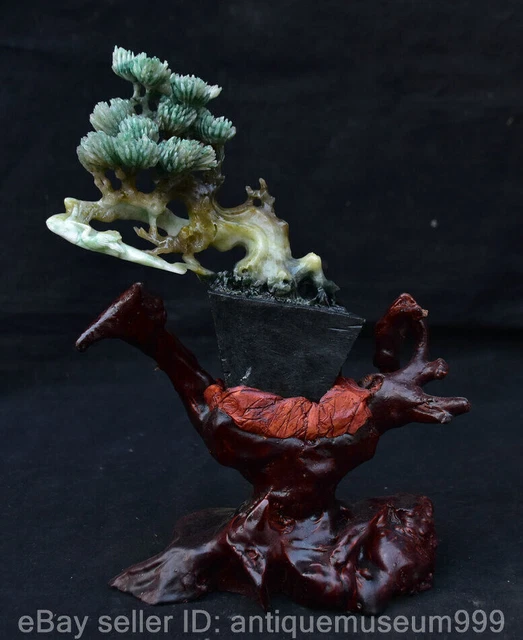 9.6" Rare Chinese Natural Dushan Jade Carved Potted plant Statue Sculpture