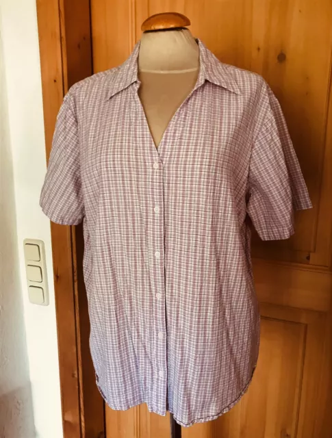 BIAGGINI Damen Bluse Gr. 42 rose/lila/weiß kariert kurzarm Kentkragen TOP!