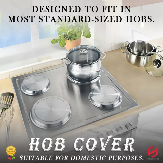 4pc Hob Cover Set Stainless Steel Metal Electric Cooker Ring Lid TOPS NEW 2