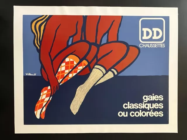 Affiche ancienne originale  « CHAUSSETTES DD  » - Années 70 - VILLEMOT