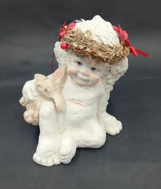 Dreamsicles Cherub Angel holding bunny Rabbit Cast Art Kristin Signed