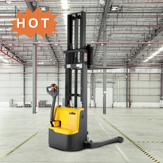 118" Max Fork Lift Full Electric Pallet Straddle Stacker With Adjustable Leg