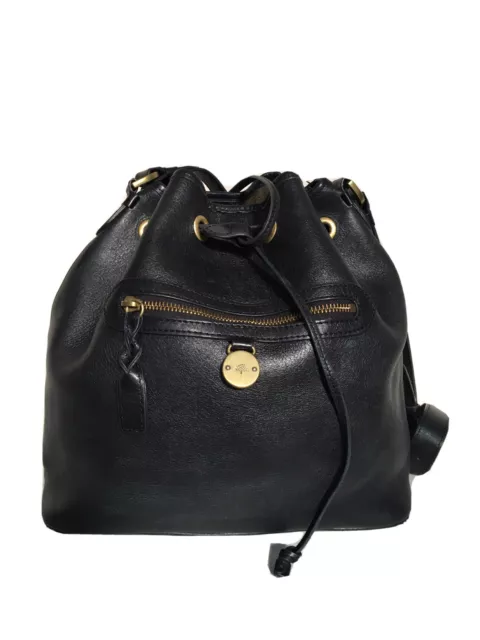Mulberry Somerset Drawstring Bucket Bag in Black Leather And Gold Hardware