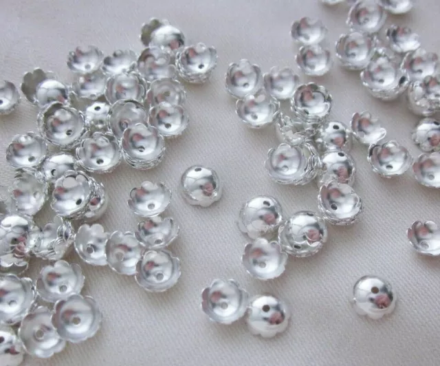 50 Silver Coloured 6mm x 2mm Scalloped Brass Bead Caps #bc2092 Aust Seller