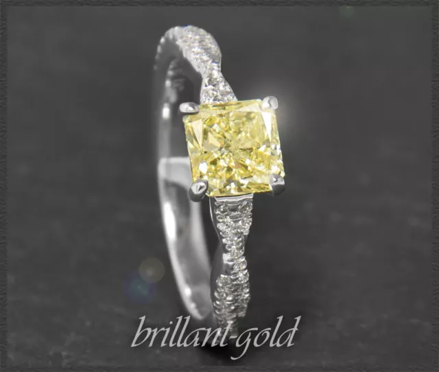 Diamant Ring, 1,54ct Brillanten, gelber 1,10ct Vivid Yellow Solitär, 750 Gold 2