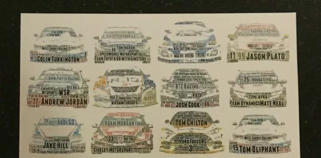 2019 BTCC All 30 Drivers & Cars CLASS OF 2019 Word Art ~ A3 Glossy Poster 2