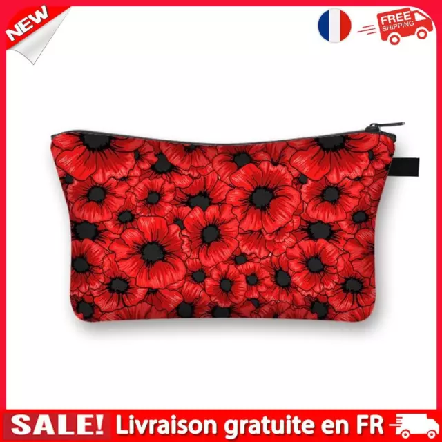 Red flowers Printed Hand Hold Travel Storage Cosmetic Bag Toiletry Bag