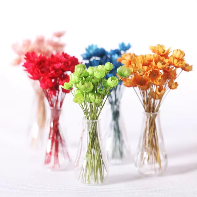 1SET 1:6 Scale Dollhouse Miniature Flowers Glass Vase Garden Floral Art Decor