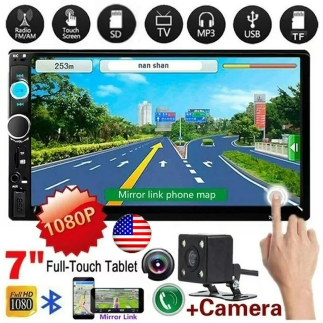 7010B 7" Double 2 DIN Car MP5 Player Stereo Radio Bluetooth Mirror Link GPS +Cam