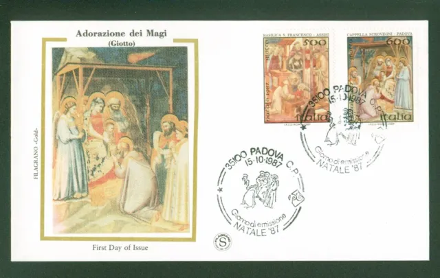 1987 Italia Fdc Filigrano Gold Adorazione Dei Magi Giotto 2 Valori