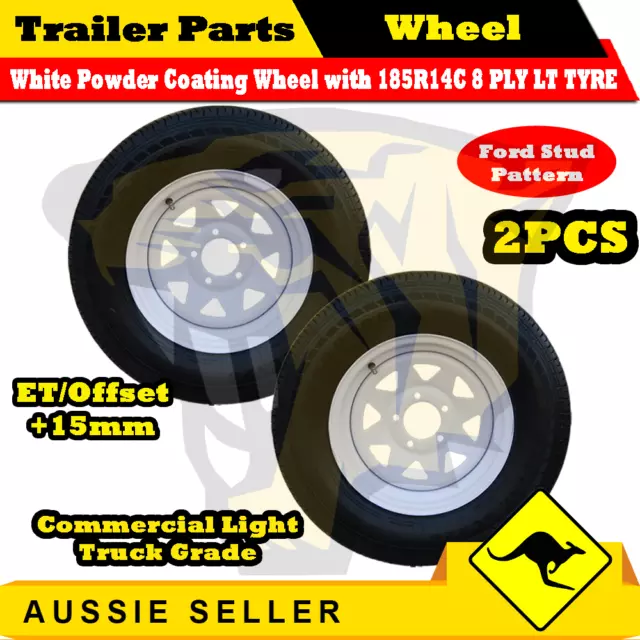 185R14C 8 PLY 14 inch Sunraysia Wheel Rim & Tyre 2 PCS Trailer Ford Stud +15