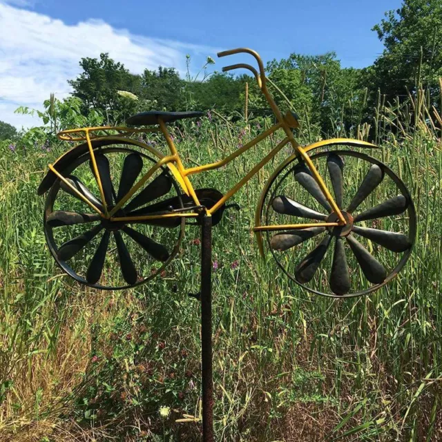 1 Stück Gelber Fahrrad-Gartenspinner im Vintage-Stil, Pfahl, Dekoration, Ei9952