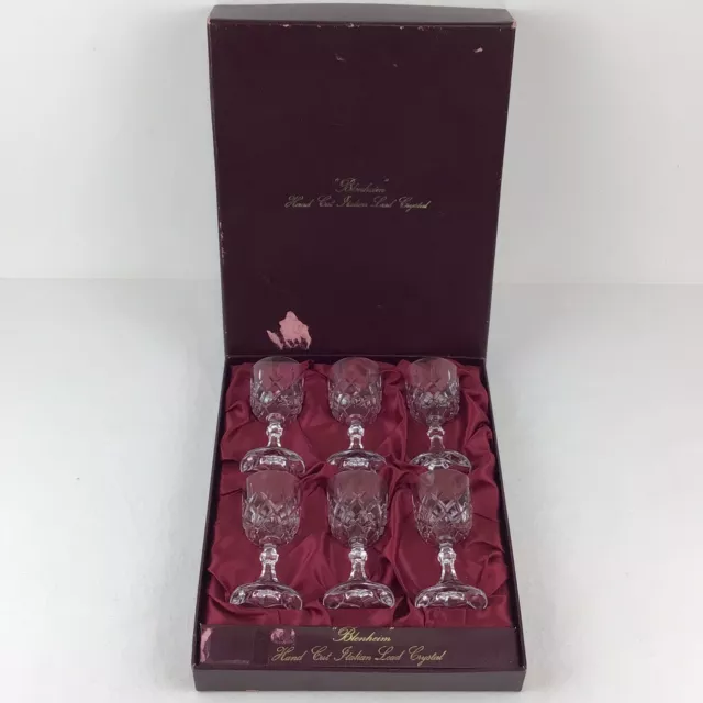 Blenheim 6 Glasses Port Liqueur Lead Crystal Hand Cut Italian Boxed Small Wine
