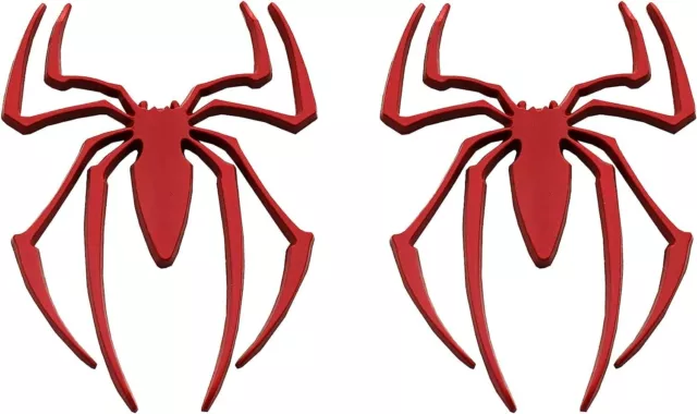 2Pcs Spider Emblems 3D Logo Metal Spider Badge Sticker Car Truck Decal (Red)