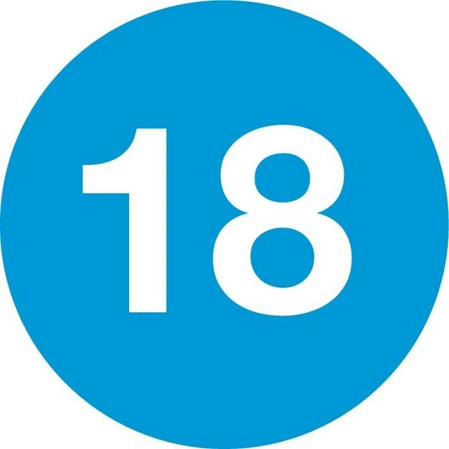 1" Diameter number 18 circle labels (500 per Roll)
