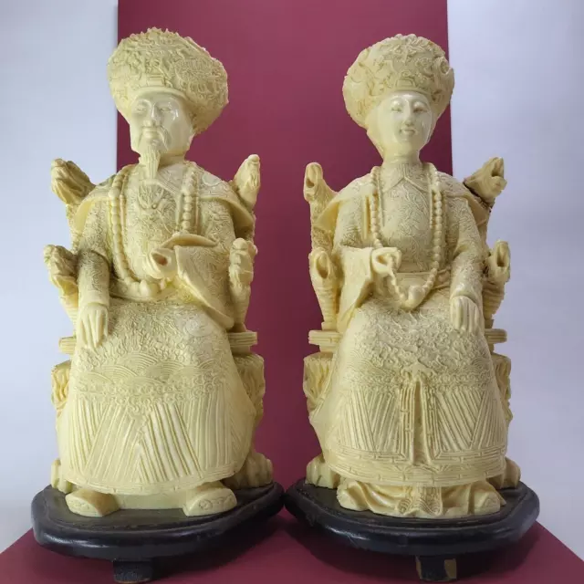 Vintage Pair Chinese Emperor & Empress Statues Sculptures Resin Asian 12in. VTG
