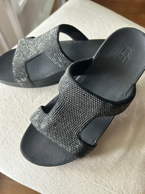 FitFlop wedge comfort sandals Marli Crystal Slide Sandal Black Size 9