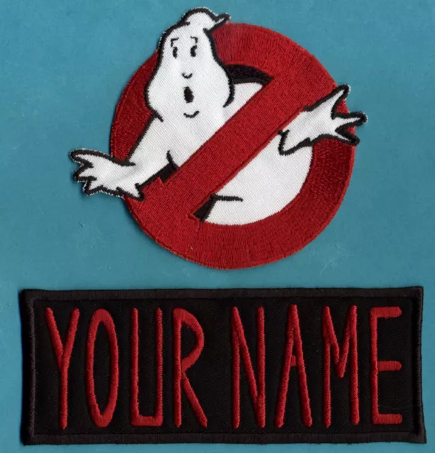 ADULT size Ghostbusters No Ghost 1  & Custom Name Tag Patch Set [iron on style]