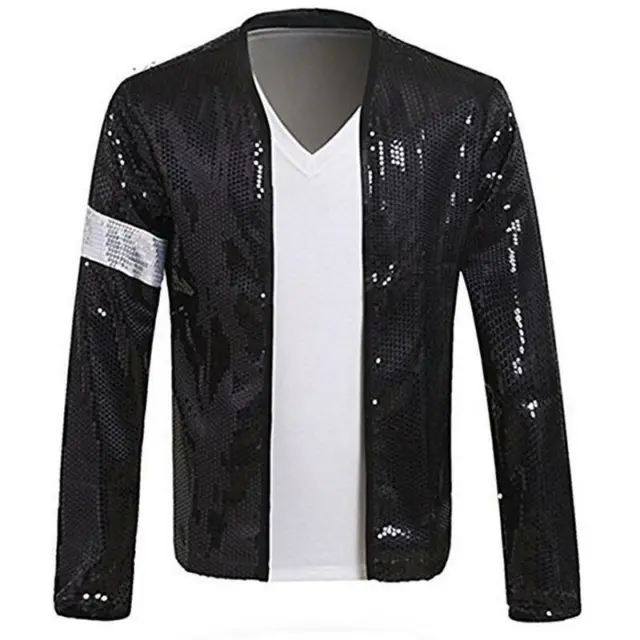 giacca Michael Jackson Billie Jean nera paillettes argento cosplay adulti guanto