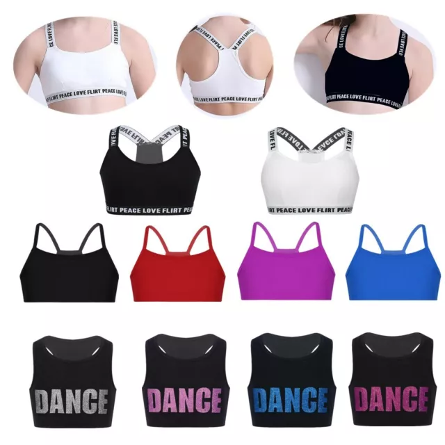 Kids Girls Sports Yoga Tanks Bra Crop Top Dance Gym Vest Camisole Stage Workout