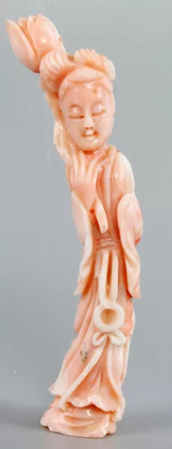 ⭕️ FINE 19th CENTURY CHINESE PINK CORAL SCULPTURE, KWANYIN or GUANYIN LADY
