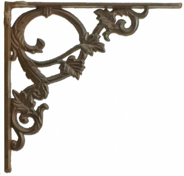 Decorative Shelf Bracket Ornate Leaf Brace Rust Brown Cast Iron Shelves 9.375"