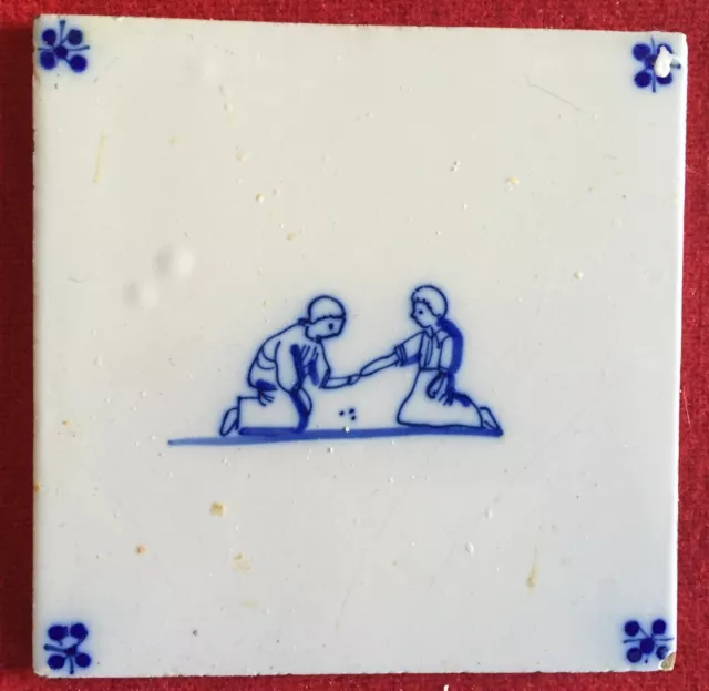 Antique 18th / 19th century Delft Tin Glazed Landscape Tile Blue & White Marbles