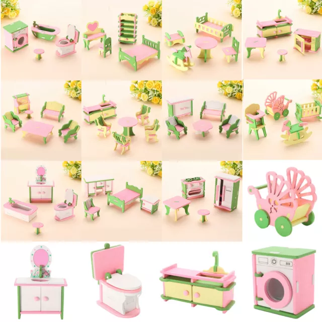 12 Sets Wooden Furniture Dolls House Room Family Miniature Toys Kids child Gifts