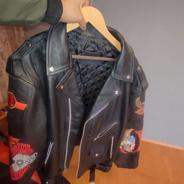 Harley Davidson bestickte Adler-Motorradjacke aus Leder mit Gürtel Größe XXL