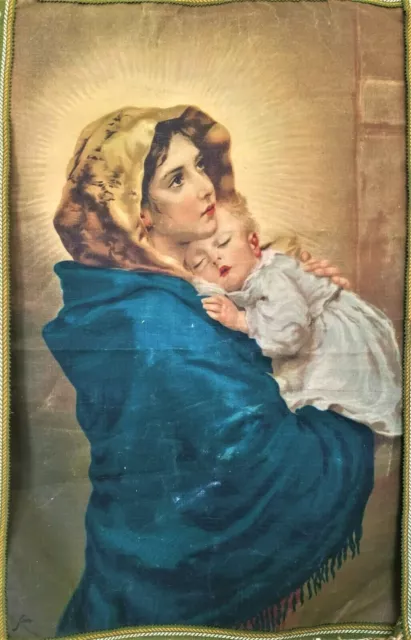 Madonna Con Bambino - Antico Stendardo Religioso - Cromolitografia - Firmato 2