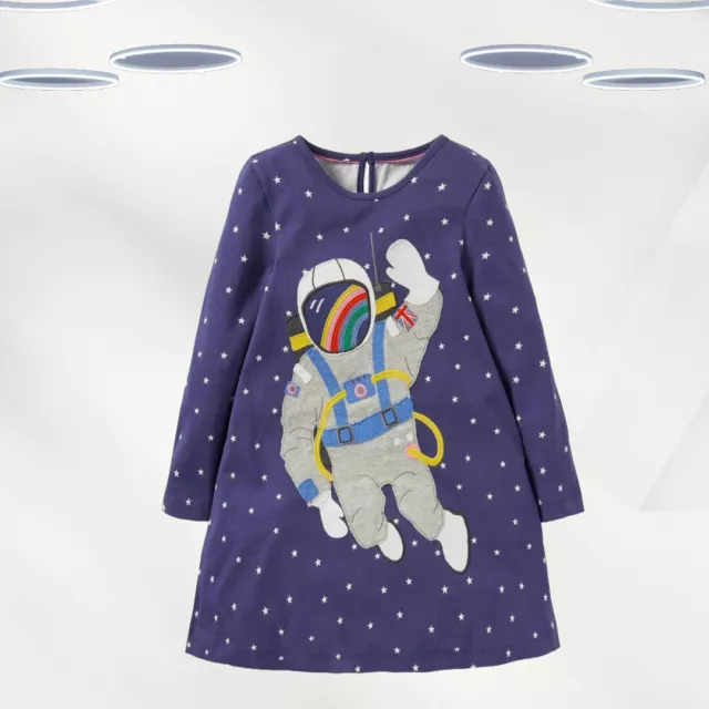 Mini Boden Abito Appliqué Ragazza Space Star Blu (difettoso)