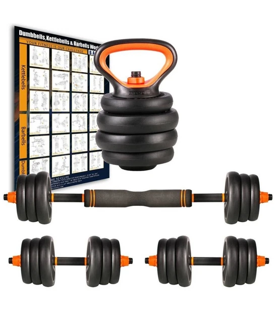 Kit Palestra 6 In 1: Set Con Kettlebell, Bilanciere E Manubrio Regolabile 20 Kg Per Allenamento A Casa