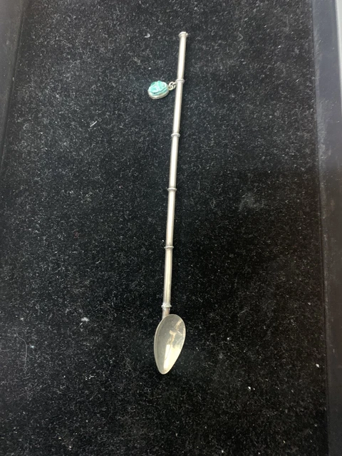 RARE Vintage Sterling 950 Silver Ice Tea Spoon / Straws With Turquoise Charm