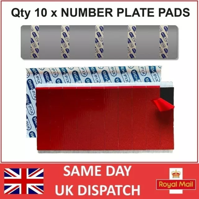 Bek-Fix Number Plate Fixers Double Sided Sticky Pads Strips Tape Heavy Duty X 10