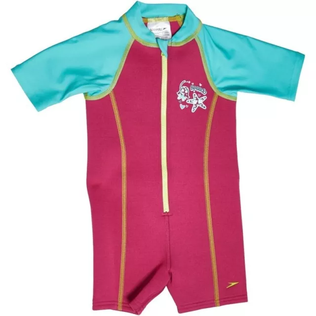 Speedo Baby Girls Full Swimsuit Seasquad All in One, Pink/Blue, 9-12 Months Age