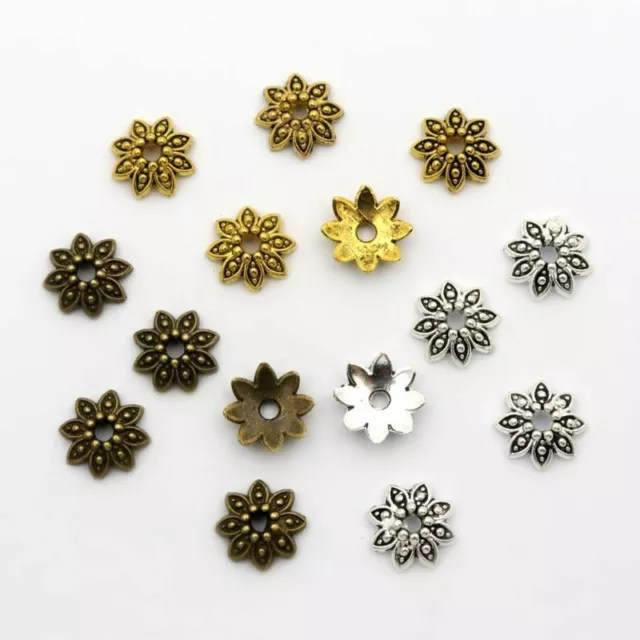 100 Pcs Flower Loose Spacer End Bead Caps Bracelet Charms Jewelry Making Finding