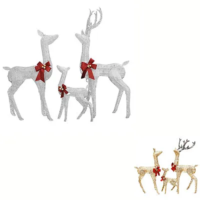 Reindeer Family Christmas Decoration 201 LEDs Holiday Decor Gold/White and Silve