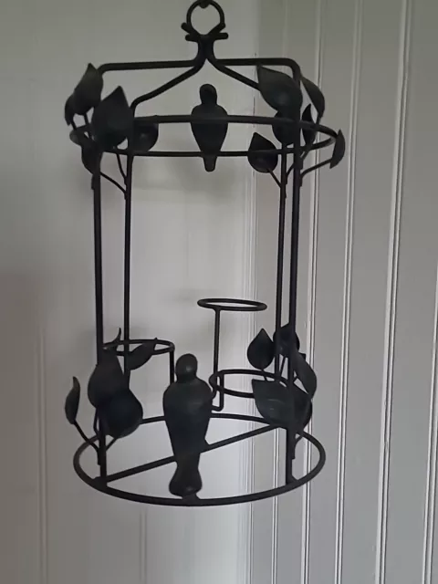 Hanging Birdcage Candleholder Wrought Iron Bird Tea-light Botanical Patio Decor