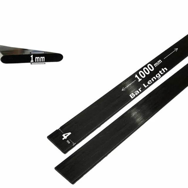 (2) 1mm x 4mm 1000mm - PULTRUDED-Flat Carbon Fiber Bar. 100% Pultruded high...