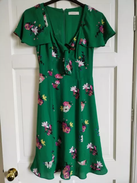 Oasis  Green Floral Cap Sleeve Occasion Tea Dress UK 6