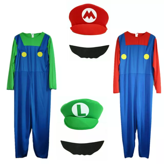 Mens Adult Super Mario and Luigi Fancy Dress Plumber Bros Halloween Costume