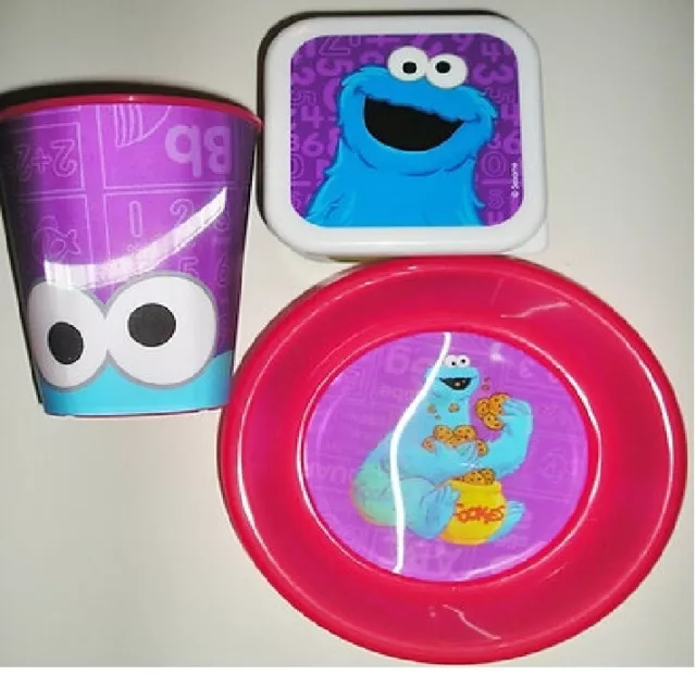 Kids lunch set COOKIE MONSTER Sesame Street 3-piece  (cup/dish/snack box)